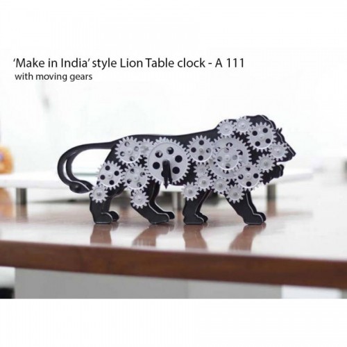 MAKE IN INDIA LION TABLE CLOCK WITH MOVING GEARS