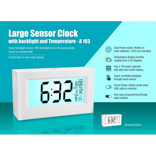  LARGE SENSOR CLOCK WITH BACKLIGHT AND TEMPERATURE