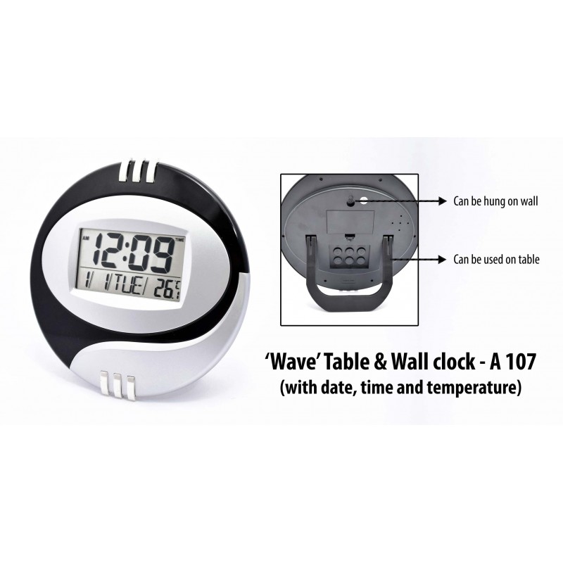 WAVE' TABLE & WALL CLOCK (WITH DATE,TIME AND T...