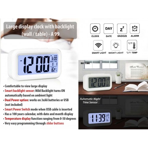  LARGE DISPLAY CLOCK WITH BACKLIGHT (WALL / TABLE)