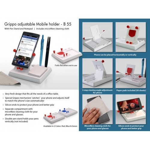 GRIPPO MOBILE HOLDER WITH ANGLE ADJUSTMENT, PEN STAND, AND NOTEPAD