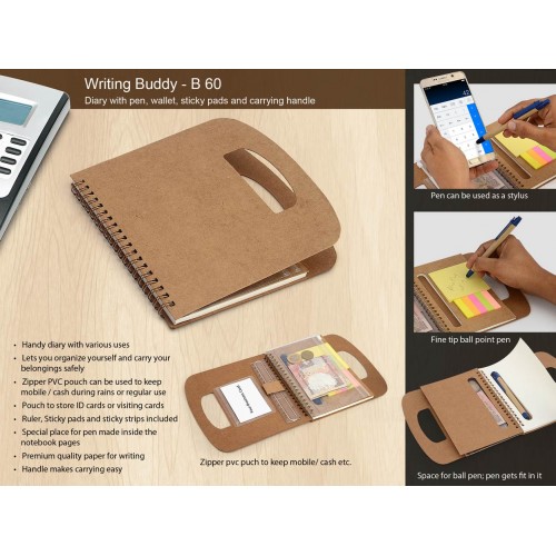  WRITING BUDDY: DIARY WITH PEN, WALLET, STICKY PADS AND CARRYING HANDLE