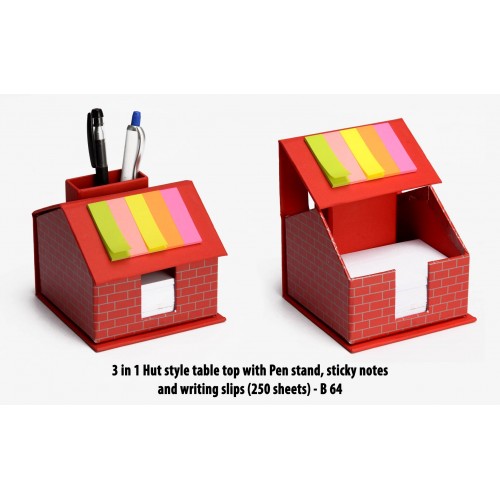 3 IN 1 HUT STYLE TABLE TOP WITH PEN STAND, STICKY NOTES AND WRITING SLIPS (250 SHEETS)