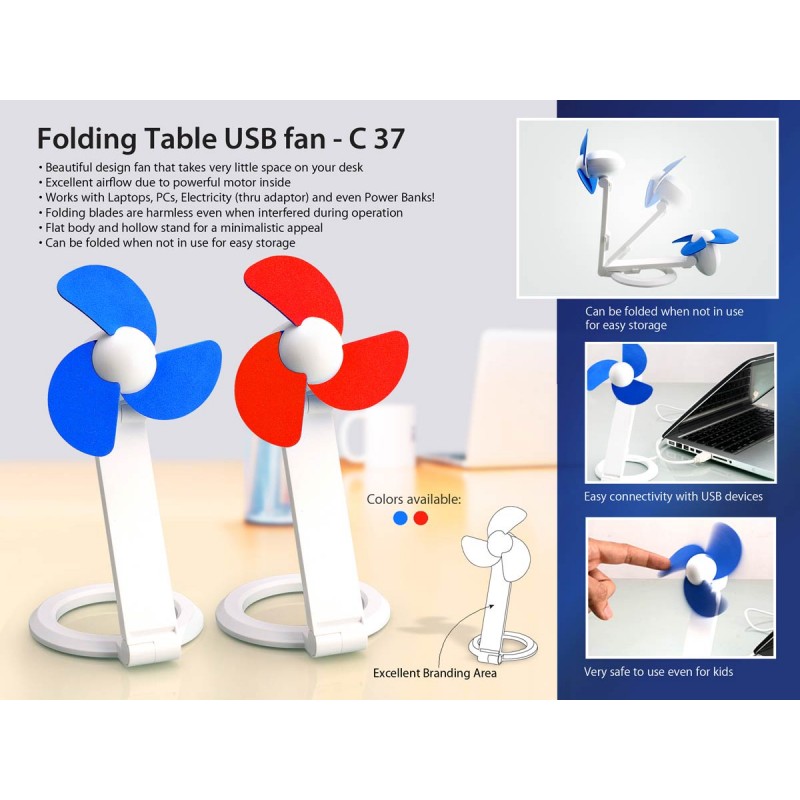 FOLDING TABLE USB FAN WITH SAFETY BLADES AND USB C...