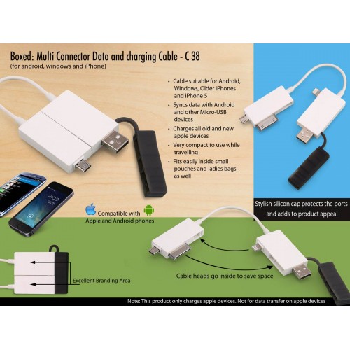 BOXED: MULTI CONNECTOR DATA AND CHARGING CABLE (FOR ANDROID, WINDOWS AND IPHONE)