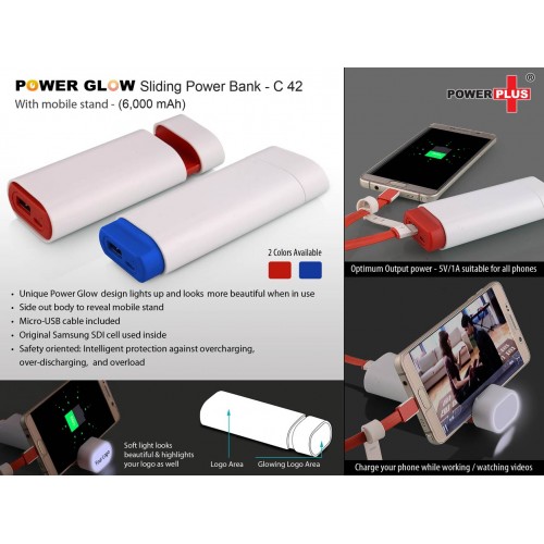 POWERGLOW SLIDING POWER BANK WITH MOBILE STAND (6,000 MAH)