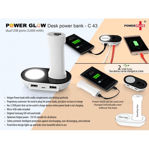 POWERGLOW DESK POWER BANK WITH DUAL USB PORTS (3,000 MAH)