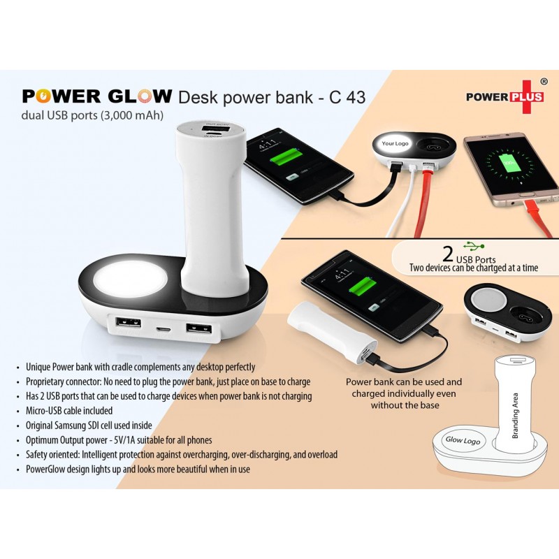 POWERGLOW DESK POWER BANK WITH DUAL USB PORTS (3,0...