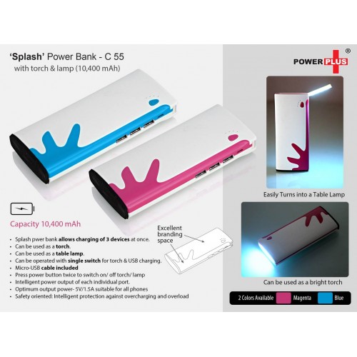 SPLASH POWER BANK (WITH TORCH AND TABLE LAMP) (10,400 MAH)
