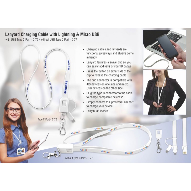 LANYARD CHARGING CABLE WITH LIGHTNING AND MICRO US...