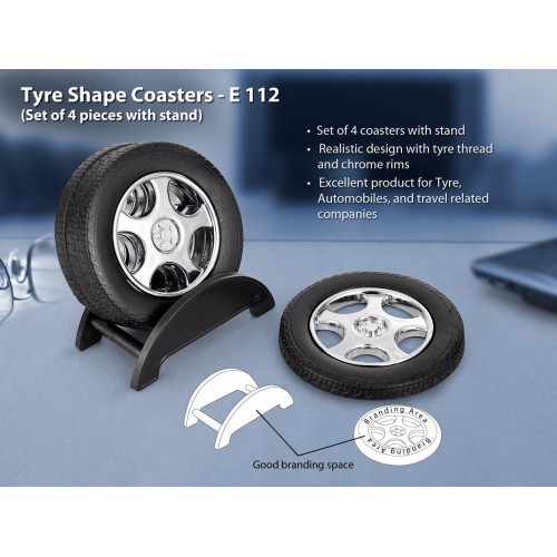 TYRE SHAPE COASTER SET WITH STAND (4 PCS)