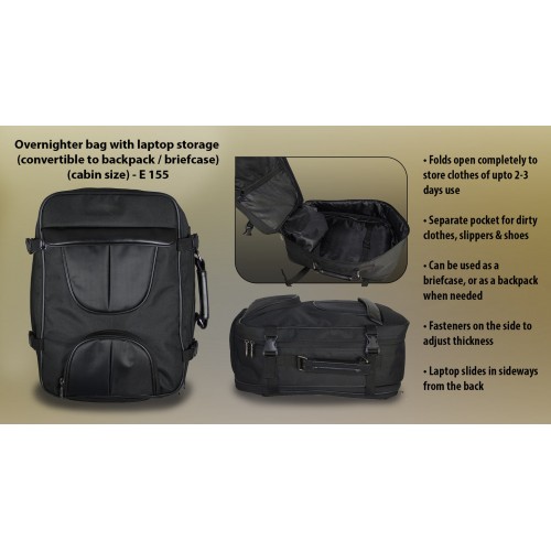 OVERNIGHTER BAG WITH LAPTOP STORAGE (CONVERTIBLE TO BACKPACK / BRIEFCASE) (CABIN SIZE)