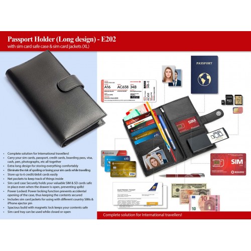 PASSPORT HOLDER WITH SIM CARD SAFE CASE & SIM CARD JACKETS (XL) (LONG DESIGN)