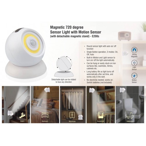 MAGNETIC 720 DEGREE SENSOR LIGHT WITH MOTION SENSOR (WITH DETACHABLE MAGNETIC STAND)