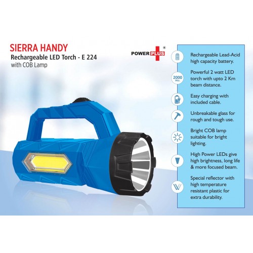  SIERRA HANDY RECHARGABLE LED TORCH WITH COB LAMP