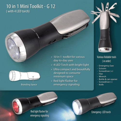  MINI EMERGENCY TREKKING TOOLKIT (10 FUNCTION WITH 5 MODE TORCH & 2 MODEFLASHER)
