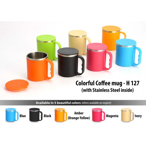  COLORFUL COFFEE MUG WITH STAINLESS STEEL INSIDE (WITH COVER)