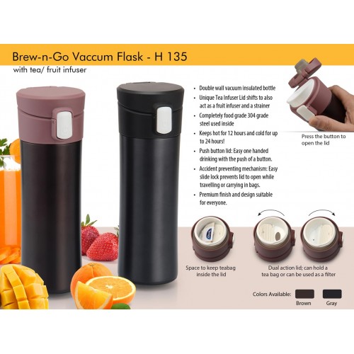BREW N GO VACUUM FLASK: WITH TEA / FRUIT INFUSER (500ML APPROX)