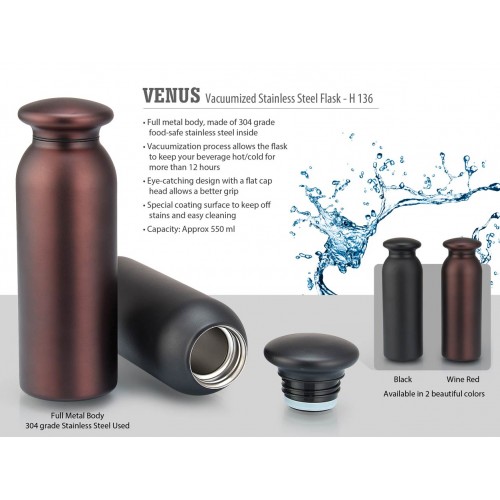  VENUS VACUUMIZED STAINLESS STEEL FLASK (550 ML APPROX)