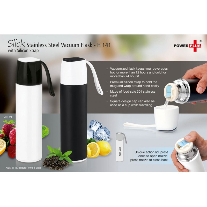 SLICK STAINLESS STEEL VACUUM FLASK WITH SILICON ST...