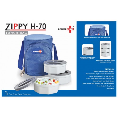 POWER PLUS ZIPPY LUNCH BAG- 3 CONTAINERS (PLASTIC)