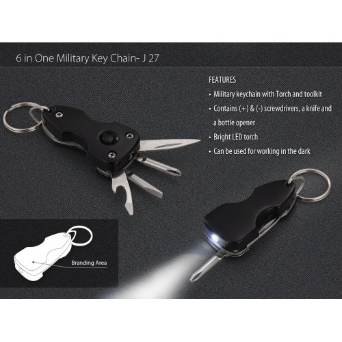  6 IN 1 MILITARY KEY CHAIN (WITH TOOLKIT AND TORCH)