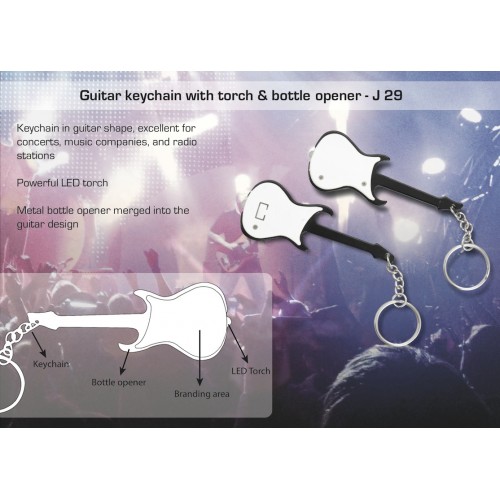  GUITAR KEYCHAIN WITH TORCH & BOTTLE OPENER