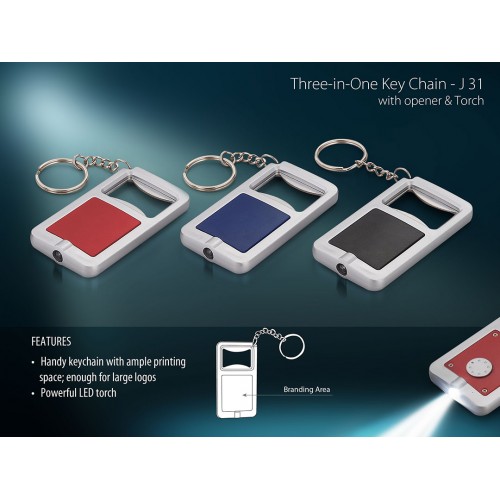 3 IN 1 KEY CHAIN WITH OPENER AND TORCH (RECTANGLE)