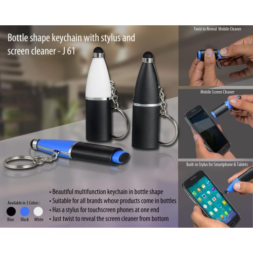 BOTTLE SHAPE KEYCHAIN WITH STYLUS AND SCREEN CLEANER