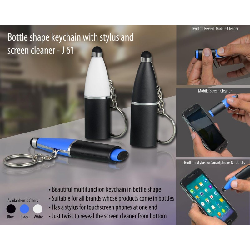 BOTTLE SHAPE KEYCHAIN WITH STYLUS AND SCREEN CLEAN...