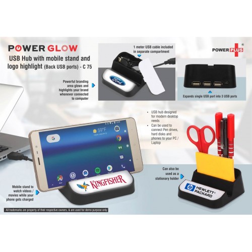  POWERGLOW USB HUB WITH MOBILE STAND AND LOGO HIGHLIGHT (BACK USB PORTS)