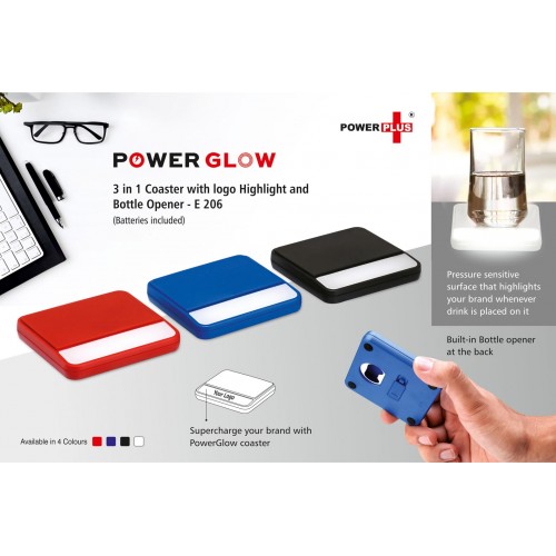  POWERGLOW 3 IN 1 COASTER WITH LOGO HIGHLIGHT AND BOTTLE OPENER