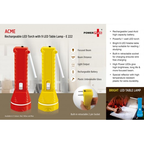 ACME RECHARGEABLE LED TORCH WITH 9 LED TABLE LAMP