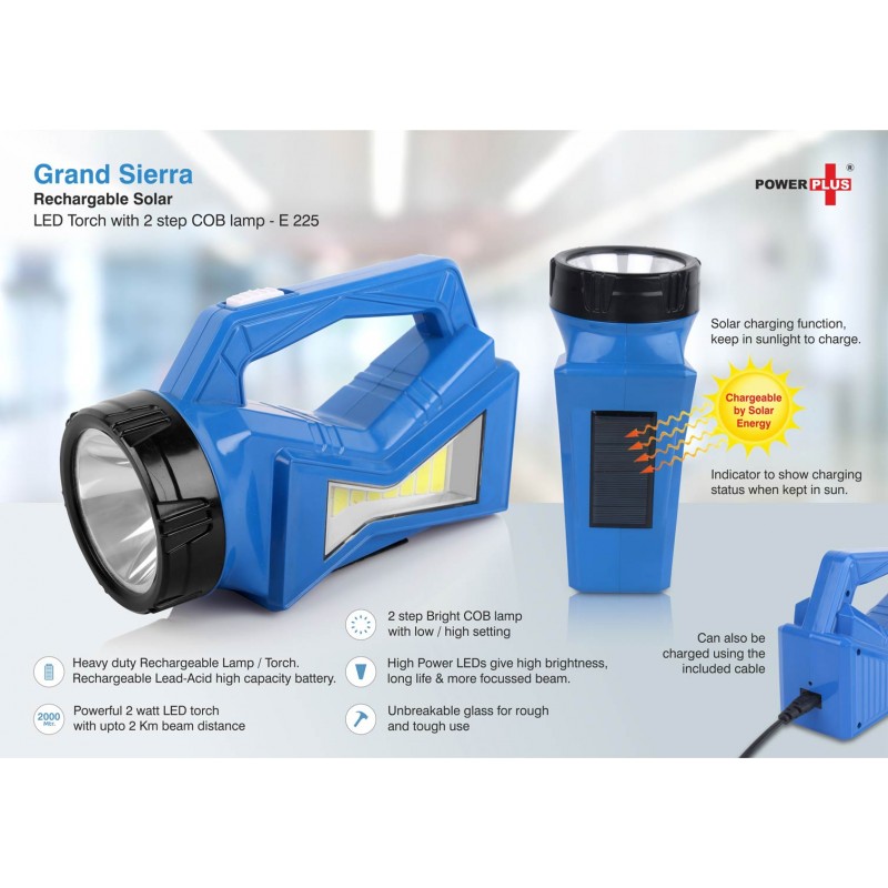 GRAND SIERRA RECHARGABLE SOLAR LED TORCH WITH 2 ST...