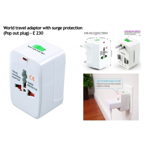 WORLD TRAVEL ADAPTOR WITH SURGE PROTECTION | POP OUT PLUG (SQUARE)