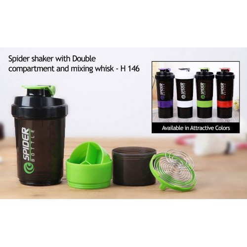 SPIDER SHAKER WITH DOUBLE COMPARTMENT AND MIXING WHISK