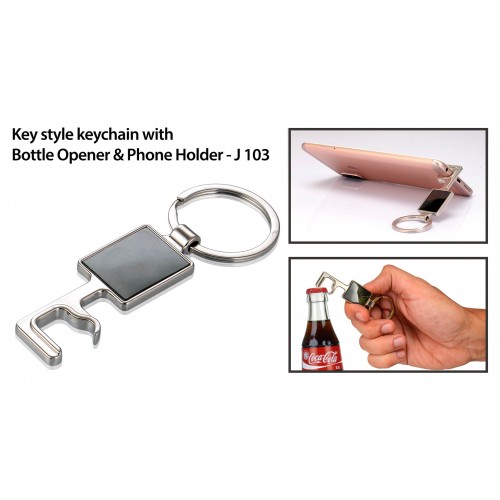 KEY STYLE KEYCHAIN WITH BOTTLE OPENER AND PHONE HOLDER