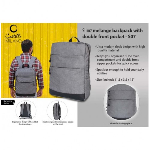 SLIMZ GRAY BACKPACK WITH DOUBLE FRONT POCKET BY CASTILLO MILANO
