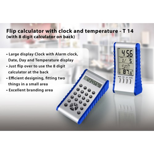  FLIP CALCULATOR WITH CLOCK AND TEMPERATURE (WITH 8 DIGIT CALCULATOR ON BACK)